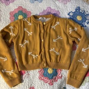 Carven Mustard Yellow Cropped Arrow Pure Wool Cardigan